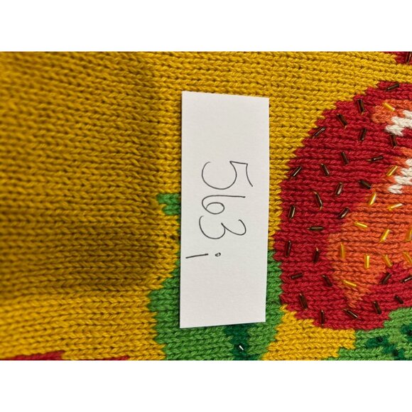 Vintage P.A. International Yellow Knit Top Red Floral Design Red Scarf Sz Large - Picture 8 of 9